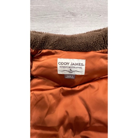 Cody James Kids Brown Puffer Vest Faux Leather Trim Sherpa Collar Snaps Size S - Picture 3 of 13